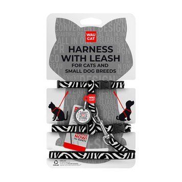 Ham cu lesă pentru pisici și c&acirc;ini de talie mică WAUCAT Nylon cu pașaport QR, XS, 10 mm / 20&ndash;30 cm Zebră G1024 foto