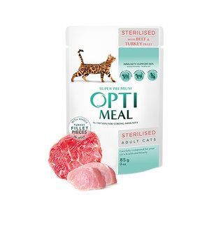Optimeal pentru pisici sterilizate și motani castrați cu carne de vită și file de curcan &icirc;n jeleu, 85g x 12 buc. K1238 foto