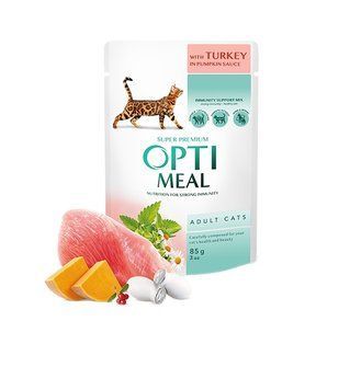 Optimeal pentru pisici adulte cu curcan &icirc;n sos de dovleac, 85g x 12 buc. K1240 foto