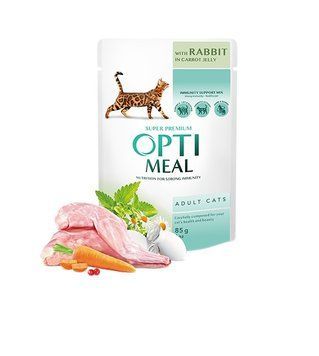 Optimeal pentru pisici adulte cu iepure &icirc;n jeleu de morcovi, 85g x 12 buc. K1241 foto
