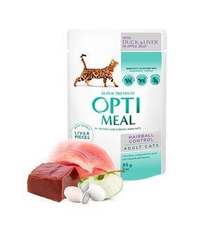 Optimeal pentru pisici adulte cu efect de eliminare a părului &mdash; cu RAȚĂ și FICAT, 85g x 12 buc. K1242 foto