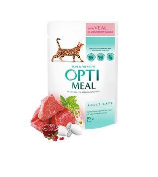 Optimeal pentru pisici adulte &mdash; cu VIȚEL &icirc;n sos de merișoare, 85g x 12 buc. K1247 foto