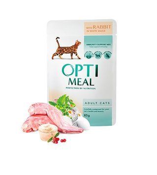 Optimeal pentru pisici adulte &mdash; cu IEPURE &icirc;n sos alb, 85g x 12 buc. K1248 foto